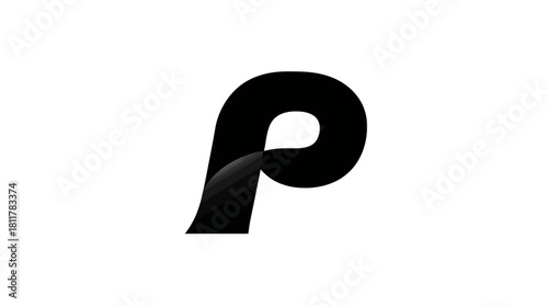 Modern Stylized Black Letter P Alphabet Symbol Graphic Design Element on White Background