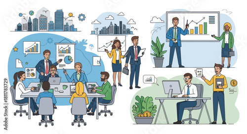 collaborative business team analyzing data and presenting strategies