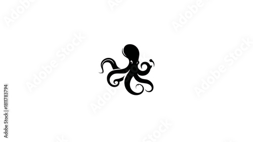 Stylized black octopus silhouette vector illustration on white background, marine life graphic design element