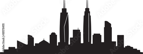 black silhouette of city skyline on white background, vector