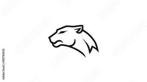 Minimalist Black Line Art Illustration of a Powerful Panther or Cougar Head in Profile. Modern Vector Graphic Design.