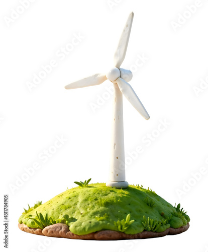 Wind turbine 3D illustration, isolated on transparent background, png