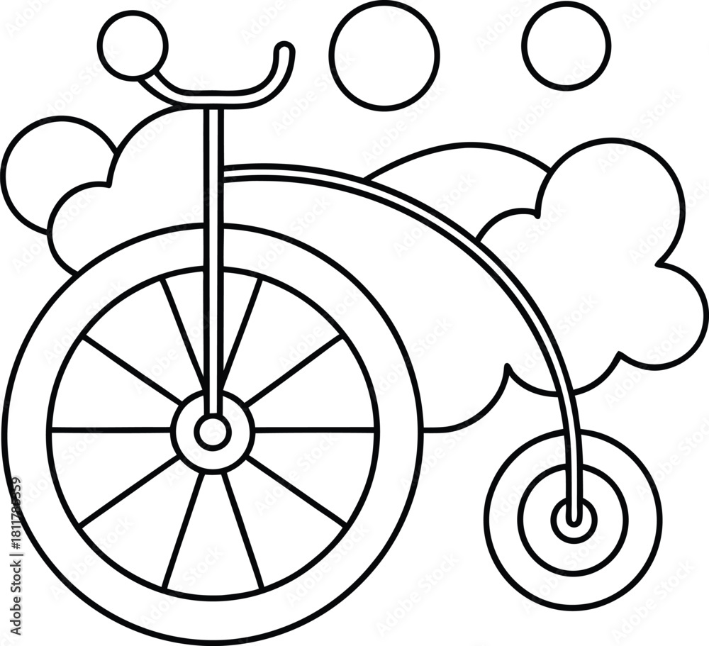 Fototapeta premium Vintage high wheel bicycle in elegant black and white outline design Vector illustration
