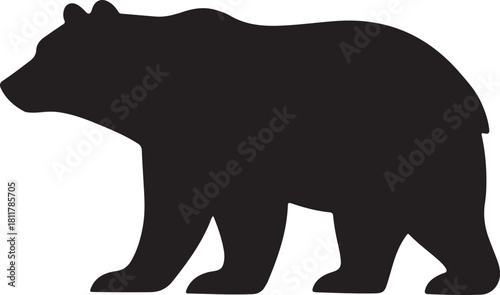 black silhouette of bear on white background, vector