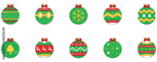 Set of colorful Christmas ball ornament vector, Christmas balls, Colorful Christmas balls