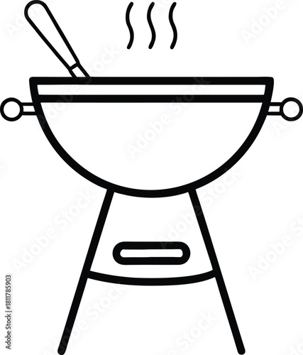 Tabletop barbecue grill with tools and food in bold outdoor cooking style Vector illustration