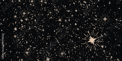 Stars beige shapes confetti black night sky background for design projects that require a celestial and festive touch adding elegance and visual interest
