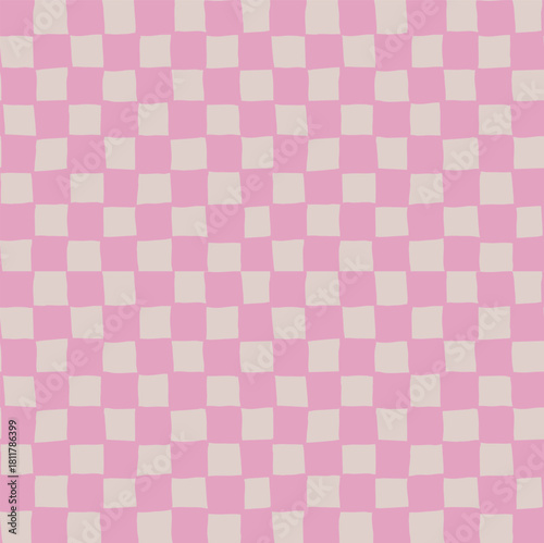 Vector checkered seamless pattern design. Pink background.