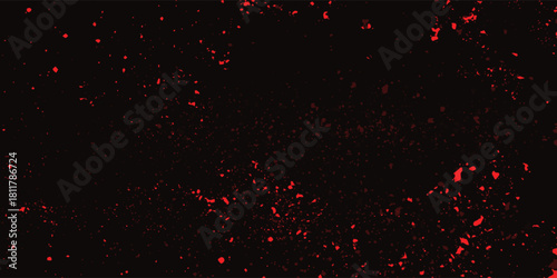 Abstract Splatter, Red and Black, Scattered Shapes, Visual Texture, Graphic Design Use, a textured black background accented with randomly splashed red spots and splatters for bold designs