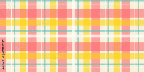 Plaid pattern in soft pastel hues. Tartan texture for spring picnic table cloth, shirts, plaid, clothes, dresses, blankets, paper. Simple vector cloth.