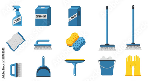 Cleaning Tools Set Vector Illustration for Home and Office Use