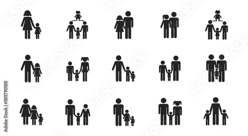 Diverse family silhouettes collection icons people figures symbols abstract art