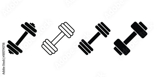 Dumbbell Icon Set: Solid and Outline Gym Weights Symbols