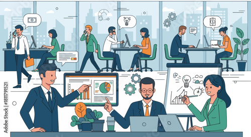 dynamic modern office environment with diverse professionals