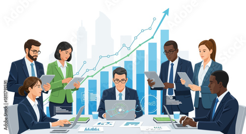 Dynamic Business Meeting with Data Charts and Growth Visualization