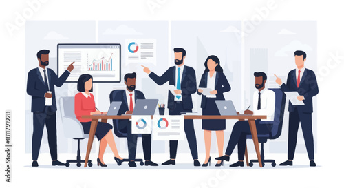 Professional Business Team Collaborating in Modern Office Environment