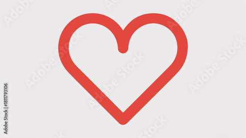 A simple, minimalist illustration of a heart shape in bright red against a pure white background.