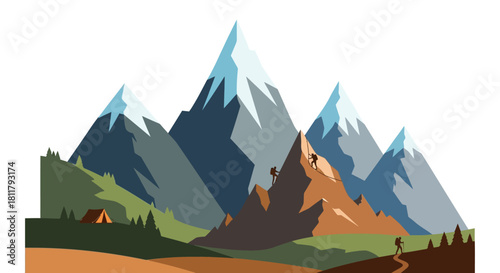 Mountain Hiking Adventure Explore Majestic Peaks with Camp and Adventurous Climbers for Travel