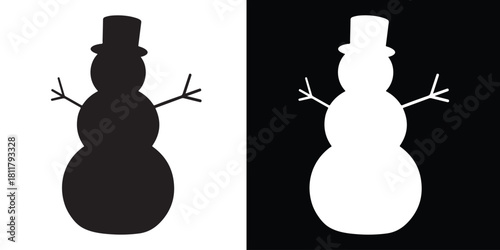 snowman silhouette vector, winter snowman black silhouette, snowman icon