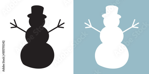 snowman silhouette vector, winter snowman black silhouette, snowman icon