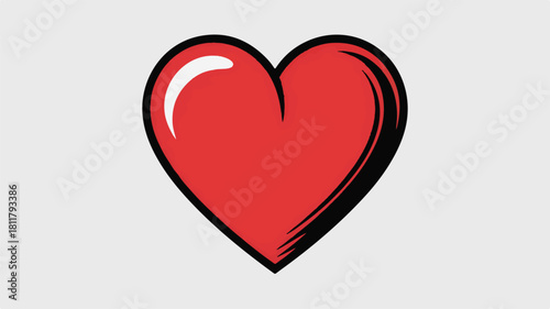 A simple, stylized illustration of a heart in red with a black outline and white highlight.