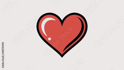 A simple, stylized illustration of a heart in red with a black outline and white highlight.