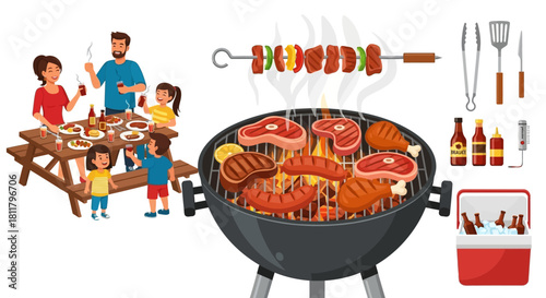 Family Picnic and BBQ Party Grill, Food, and Outdoor Celebration
