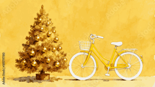 Gilded Ornaments Golden Christmas Bike isolated watercolor vector illustration svg