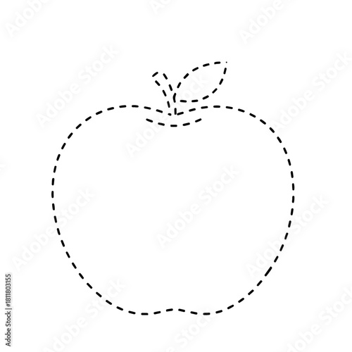 apple tracing line, apple illustration, fruit coloring page