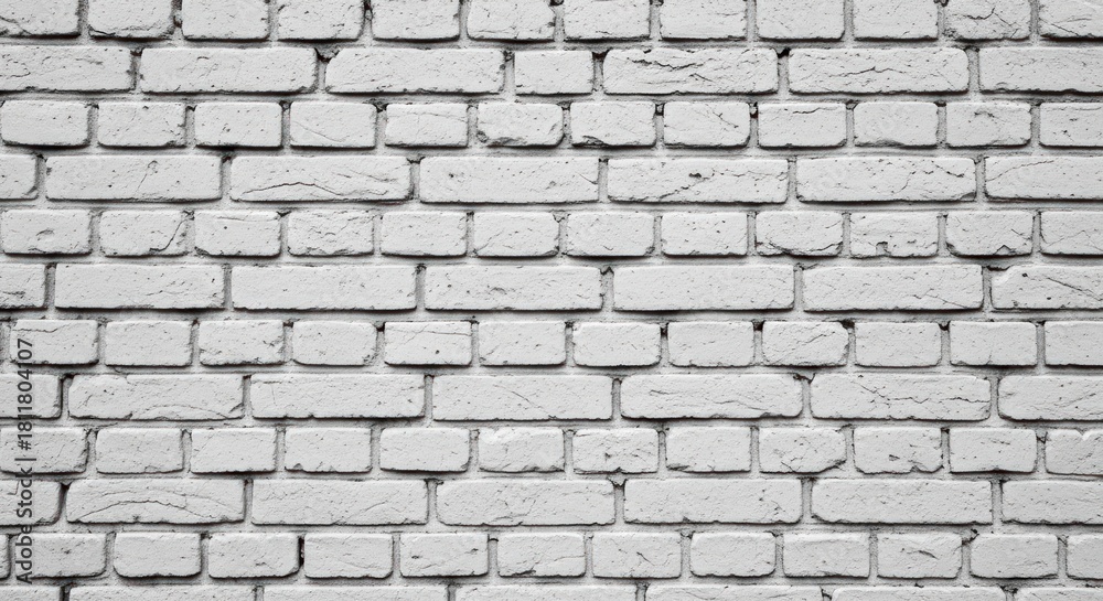 Fototapeta premium Textured, white-painted brick wall with staggered pattern, close-up