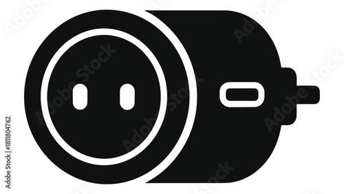 Black and white icon of a smart plug for remote power control, isolated on white background