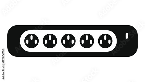 Black and white icon of a smart power strip with five outlets and wifi signal for multisocket smart power management, is