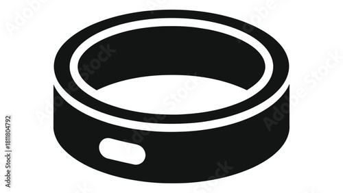 Black and white icon of a smart ring wearable device used for tracking health metrics and activity, isolated on white ba