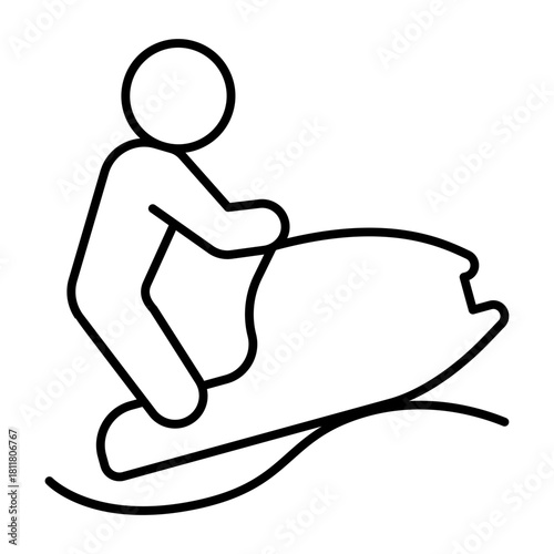 Athlete man on gyroscooter in the sea thin line icon, summer sports concept. Vector graphics. Man on a water scooter, sport sign on white background, style icon mobile or web design.