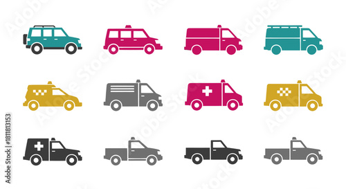 ambulance vehicle icons set isolated on white background