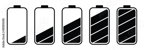 Battery charge level indicators icons set. Discharged and fully charged battery. Set of battery icons. level battery energy. Vector battery power icon powerfully charged. eps 10