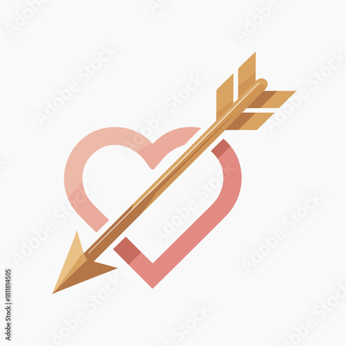 Stylized cupid arrow piercing through minimalist heart icon – Suitable for romance, attraction, or emotional concepts.