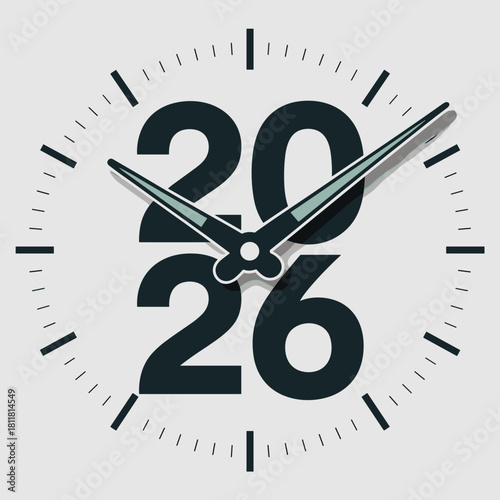 Geometric clock hands crossing 2026 numbers – Suitable for corporate agendas or event timers.