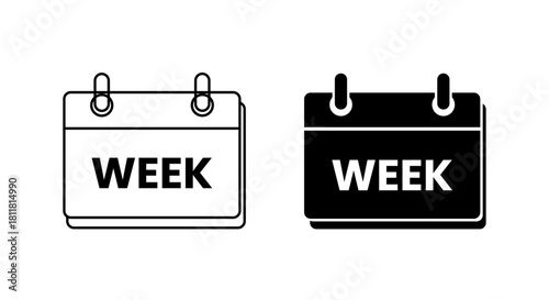 Calendar icon showing the word week in outline and solid style