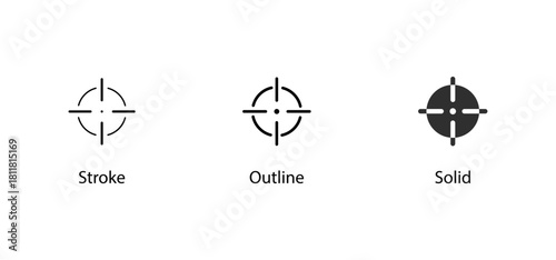 Set of three crosshair target icon style variations isolated on