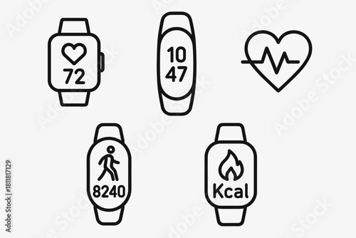 Fitness Tracker & Smartwatch Line Icons Set