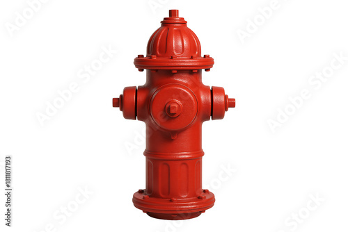 Red fire hydrant standing upright isolated on black background, vertical firefighting street equipment