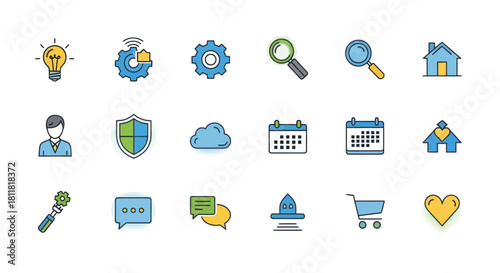 Collection of technology and communication icons representing ideas