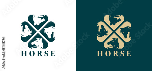 Horse logo design with a spinning concept. Elegant horse vector icon.