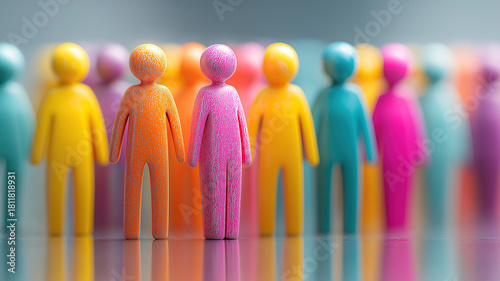 Colorful figurines of different shapes and sizes placed in front of a blurred office background