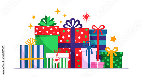 Vibrantly Wrapped Assortment of Colorful Celebration Gift Boxes for Special Occasions and Joyful Moments