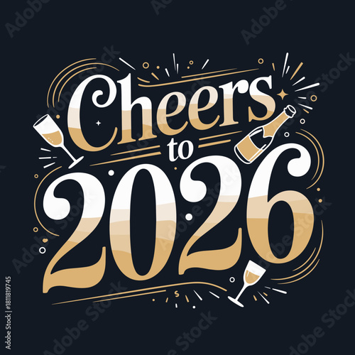 Elegant gold cheers to 2026 celebration – Perfect for gala invitations, winery marketing, or luxury dining.