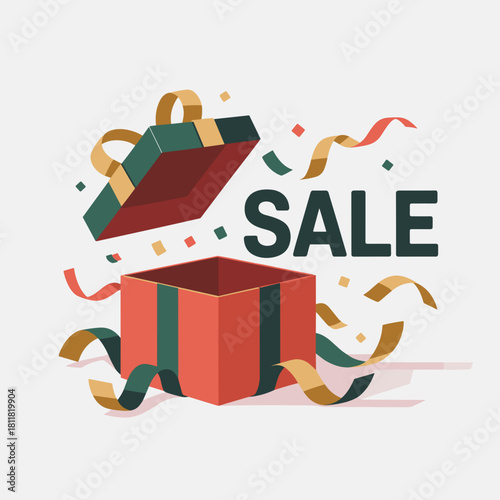 Floating gift box lid with sale announcement – Perfect for unveiling products or surprise discounts.