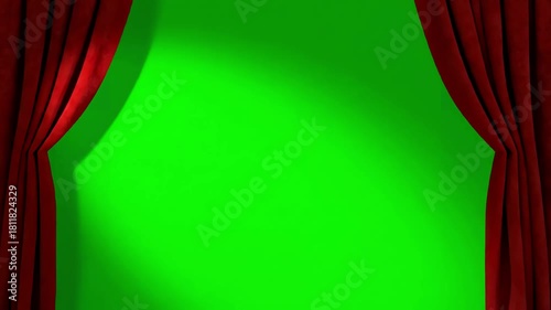 Green Screen red curtain with spotlight opening scene 2 distortion, overlay, glitch, static noise, scan lines on black background, 4k animated video loop
