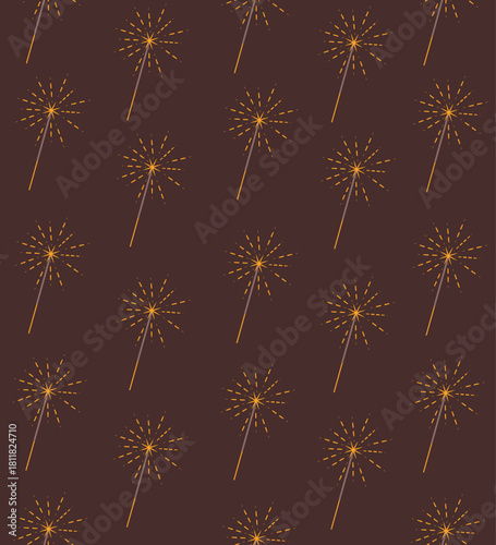 A beautiful hand-drawn background image featuring sparklers on a warm brown background. This seamless pattern features a festive theme and is perfect for cards, backgrounds, covers, wallpaper, napkins